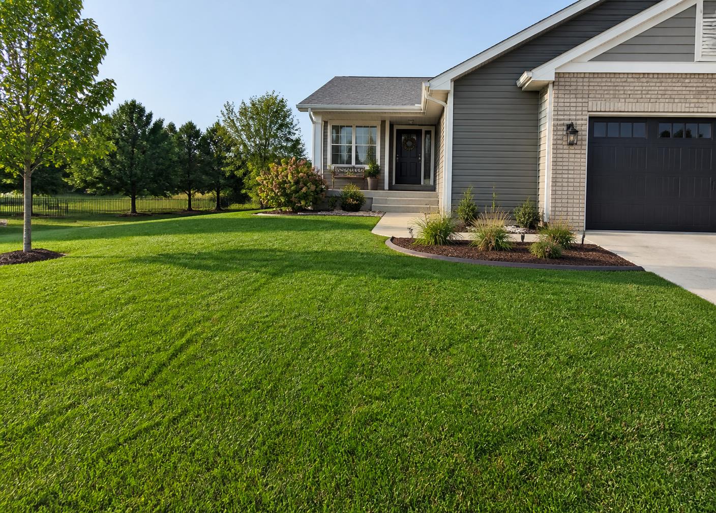 Clean Nebraska lawn after a stump grind with mulch left in place